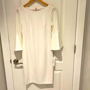 Brand New With Tags! Calvin Klein Bell Sleeve Dress. Size 8. Cream